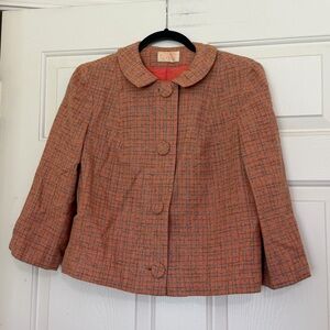 Vintage Pendleton Women’s Cropped Lined Wool Tweed Blazer Jacket Peach 1950s S M